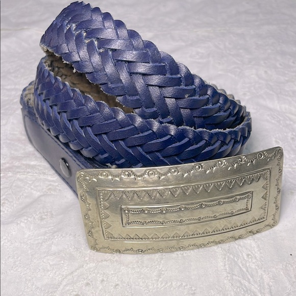 Mexican Braided Blue Belt with Mexican Silver Buckle